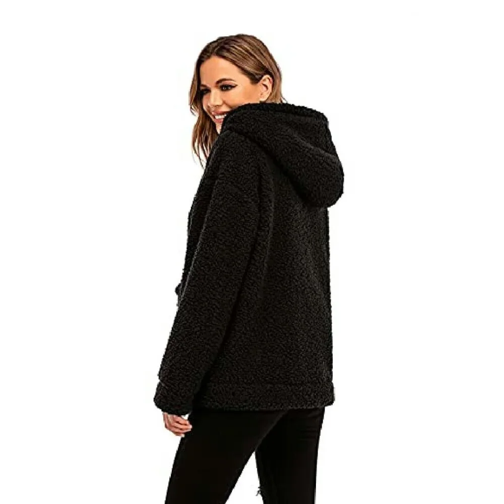 Oversized Faux Shearling Hooded Jacket - Fleece Lined Winter Coat